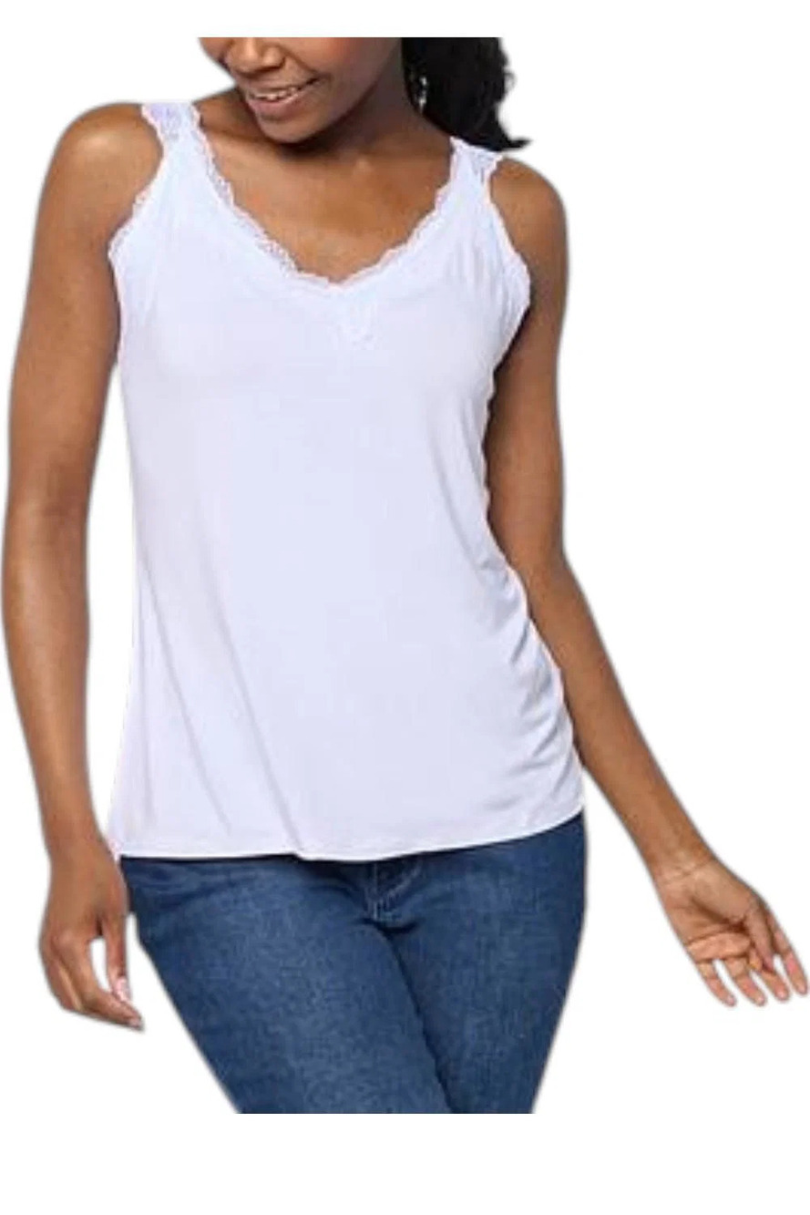 G by Giuliana Women's Solid Knit Tank Top w/ Lace Trim White - Plus